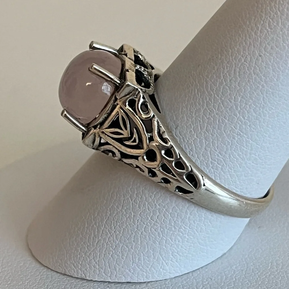 SOLID 925 STERLING SILVER ROSE QUARTZ GEMSTONE RING SIZE 9.75